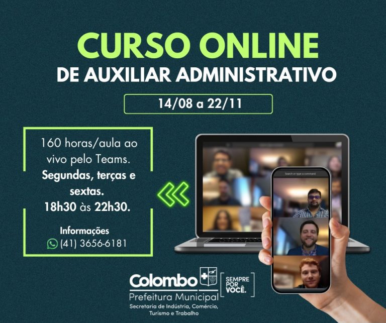 Curso Online 768X643 1 Prefeitura De Colombo Anuncia Curso Gratuito De Auxiliar Administrativo Ao Vivo Online Via Teams