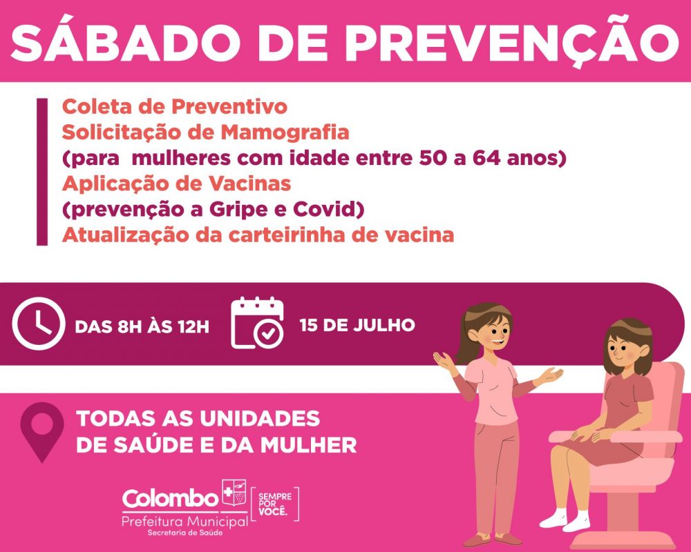 Saúde Promove Coleta De Preventivo E Solicitações De Mamografias Neste Sábado (15) Sabado Saude 1000X800 1 Saúde Promove Coleta De Preventivo E Solicitações De Mamografias Neste Sábado (15)