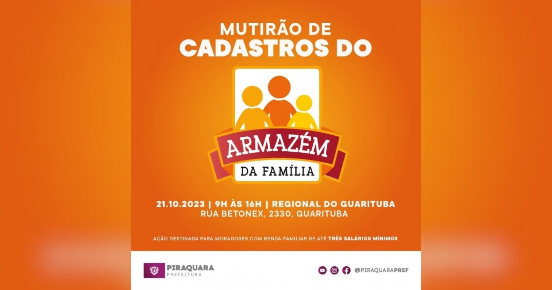 Prefeitura de Piraquara promove Mutirão de Cadastros do Armazém da Família