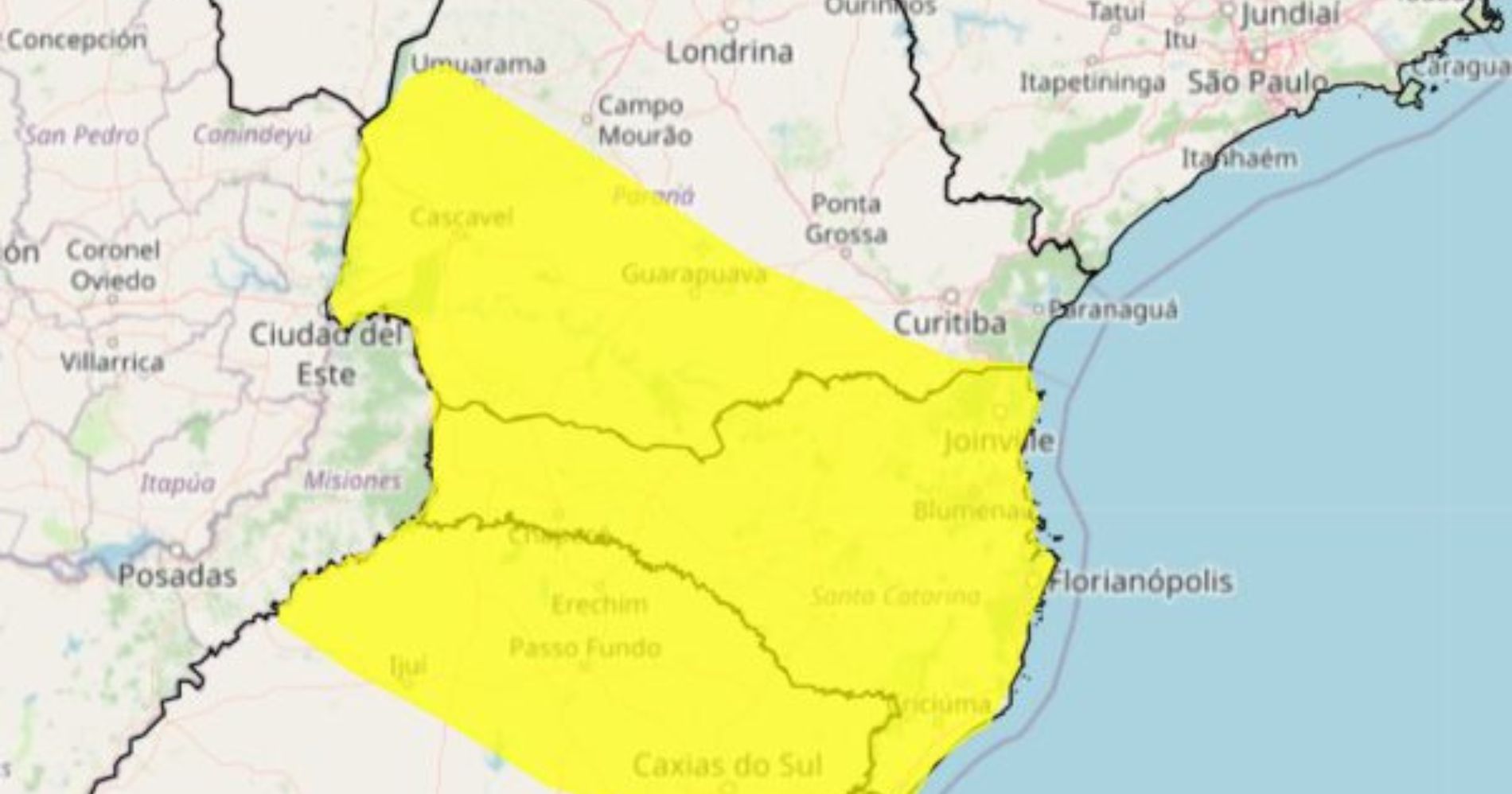 Parte do Paraná recebe alerta de temporal com vendaval e granizo; confira a previsão