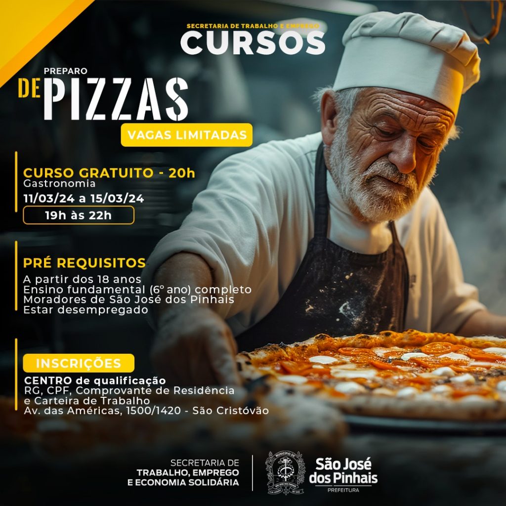 São José Dos Pinhais Oferece Curso Gratuito De Preparo De Pizzas A Acao Busca Atender As Demandas Por Mao De Obra Qualificada Em Setores Especificos São José Dos Pinhais Oferece Curso Gratuito De Preparo De Pizzas