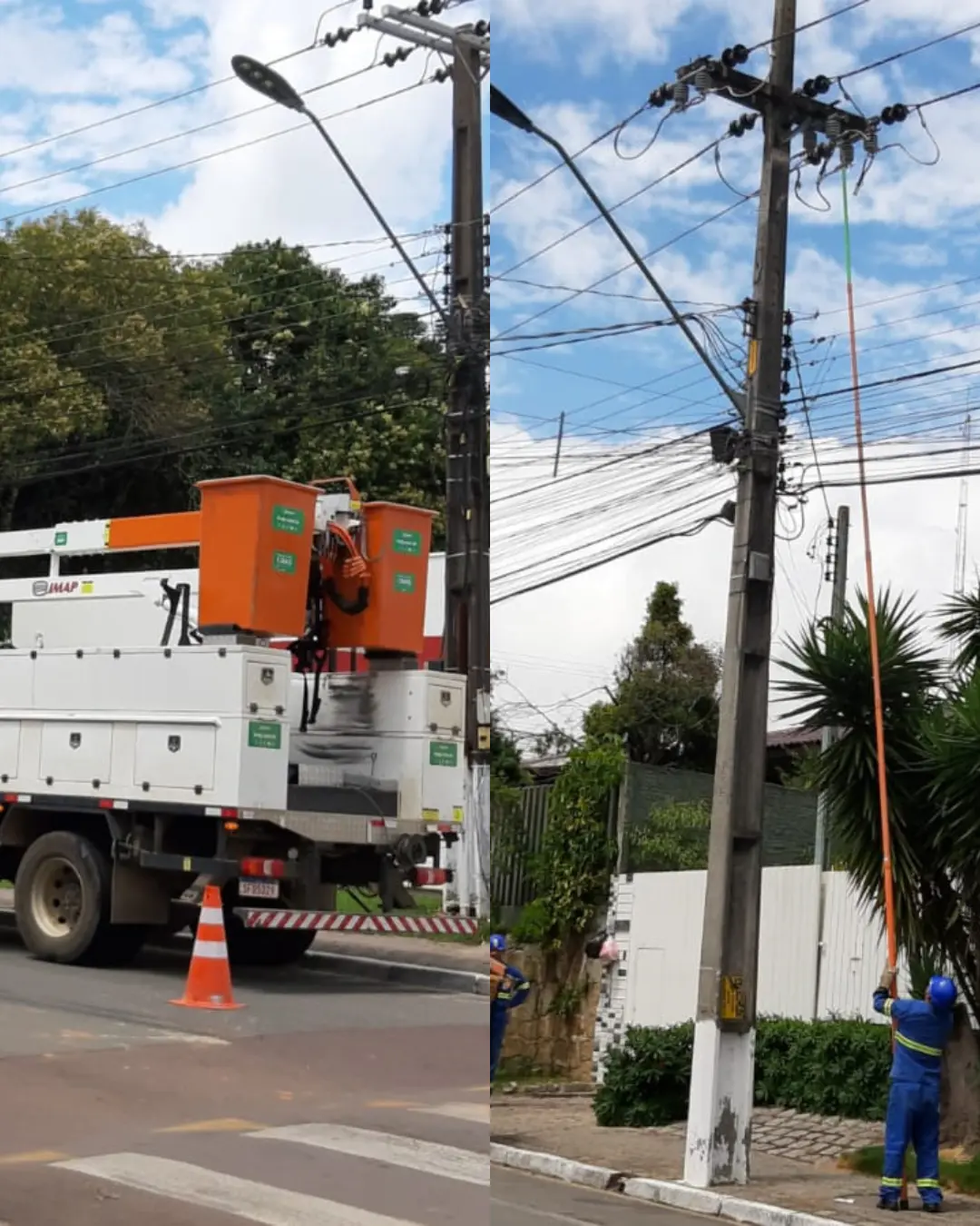 Cruzeta de poste quebra e deixa moradores e comerciantes da região central de Quatro Barras sem luz por mais de 2 horas