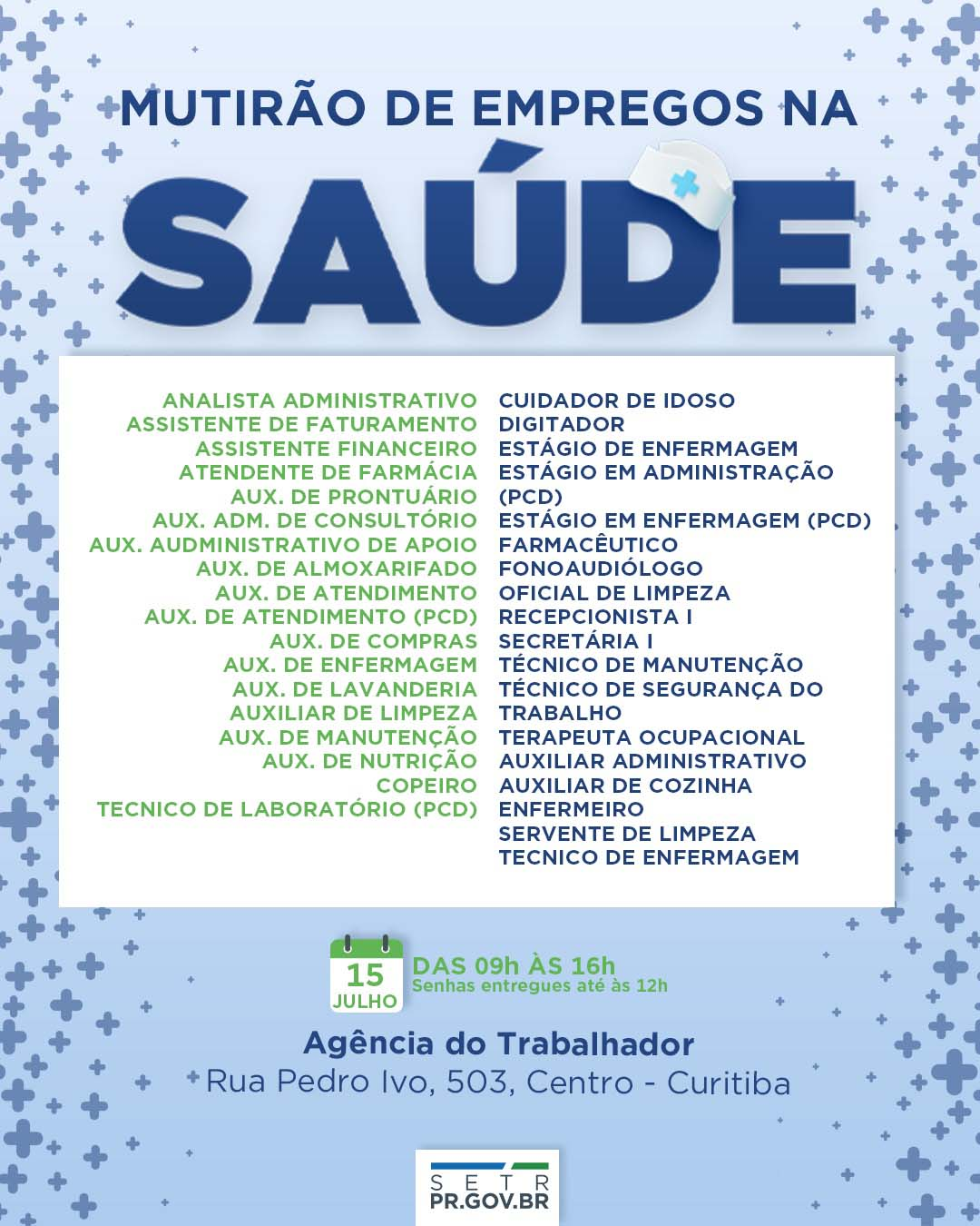 Curitiba Terá Mutirão Com Mais De 500 Vagas De Emprego Na Área Da Saúde Na Próxima Terça-Feira
