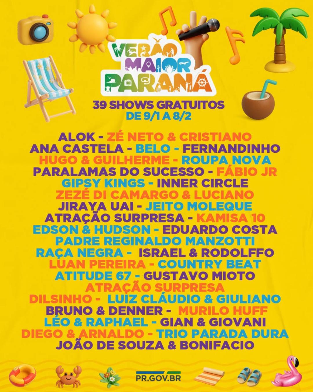 Verão Maior Paraná 2026: shows gratuitos e novas atrações prometem agitar Matinhos e Pontal do Paraná