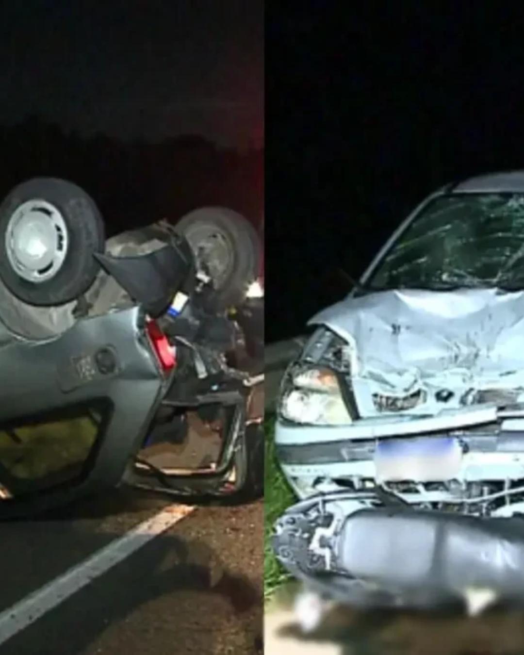 Motorista abandona cena após colisão com moto e capotamento na BR-277 em São José dos Pinhais